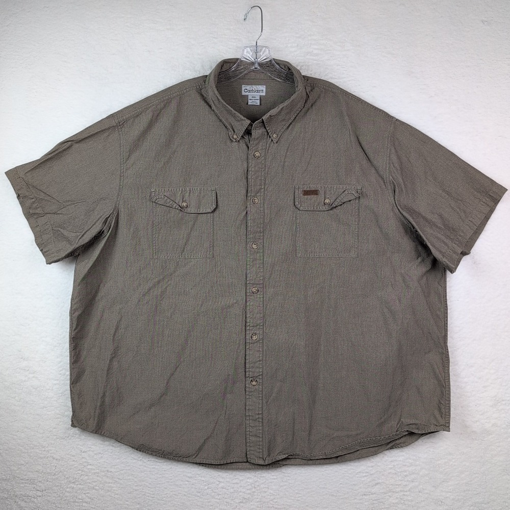 Carhartt Short Sleeve Button Up Shirt Men's 4XL Green Moss Chambray Work S118MSC
